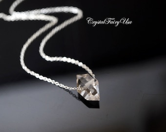 Herkimer Diamond Necklace, S Size Simple Herkimer Diamond Sterling Silver Necklace, Crystal Choker #2454