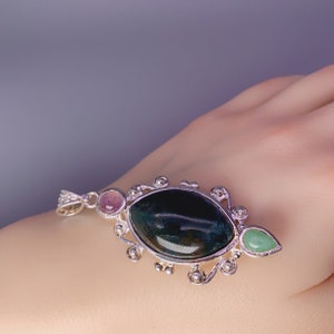 Dark Green Crazy Agate Pendant - High Energy Onyx decorated with Amethyst and Green Aventurine 2170