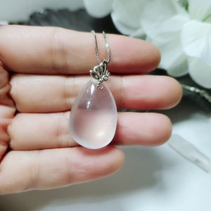 Rose quartz necklace sterling silver Teardrop pink quartz jewelry crystal healing 2317