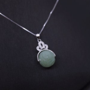 Green Aventurine Necklace: Sterling Silver Crown, Carved Gemstone Pendant