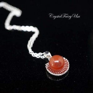 Red carnelian Necklace, Sterling Silver Shell Tiny Red Carnelian Pendant 2232