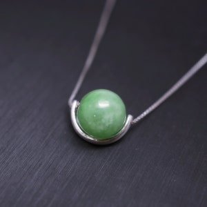 Genuine Green Jade Necklace Sterling Silver - 925 Silver Half Moon Natural Emerald Jade Choker - Crescent Green Jade Jewelry 2262