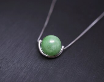 Emerald Green Jade Necklace: Sterling Silver Half Moon Choker chunky stone jewelry #2085