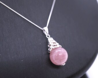 Sterling Silver Madagascar Rose Quartz Necklace: Artisan Cone Pendant #2466
