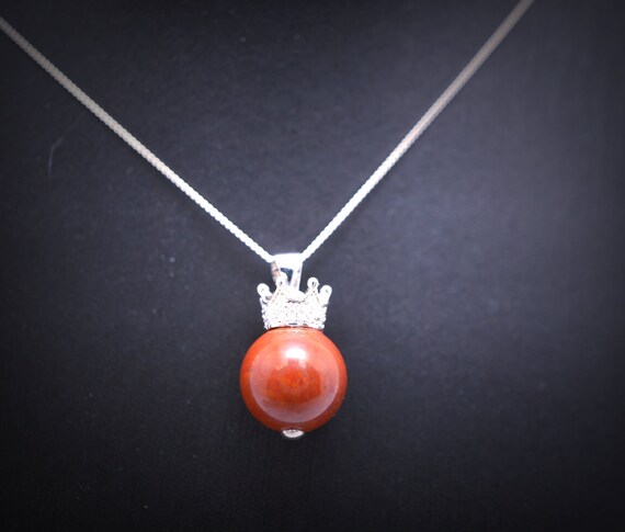 Large Natural Blood Stone Necklace - Sterling Silver Diamond Royal Crown  Genuine Red Jasper Bloodstone Pendant chunky stone jewelry #2457