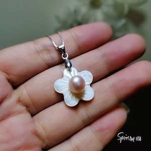 Pink Pearl Necklace - Mother Of Pearl Flower Pendant - Natural Freshwater Pearl Jewelry 2163