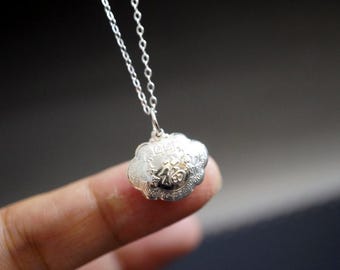 Fortune Locker Tiny Full Sterling Silver Pendant - Children Necklace - Chinese Character Happniess Pendant   #2349