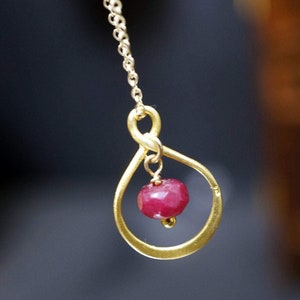 Ruby Infinity Necklace: 18k Gold Filled Chain, July Birthstone #2255
