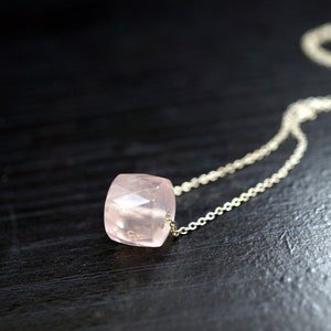 Tiny Rose Quartz Necklace in Sterling Silver -   Heart Chakra Healing Rose Quartz Choker 2340
