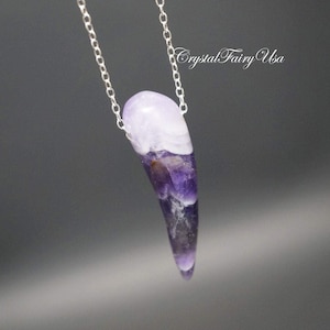 Chevron Amethyst Necklace Sterling Silver Stone Wolf Tooth Necklace , Amethyst Jewelry - Crown Chakra Healing 2260