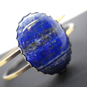 Lapis Lazuli Bangle - Lapis Lazuli Bracelet - Chunk Lapis Lapis Blue Stone Bangle Adjustable Stone Bangle - September Birthstone Bangle 2735