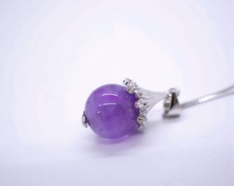 Amethyst Necklace, 925 Full Sterling Silver Single Purple Gemstone Crown Chakra Healing Genuine Amethyst Pendant