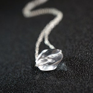 Single Clear Quartz Necklace - Sterling Silver Stone Necklace -  Crystal Healing Twist Clear Quartz Choker 2352