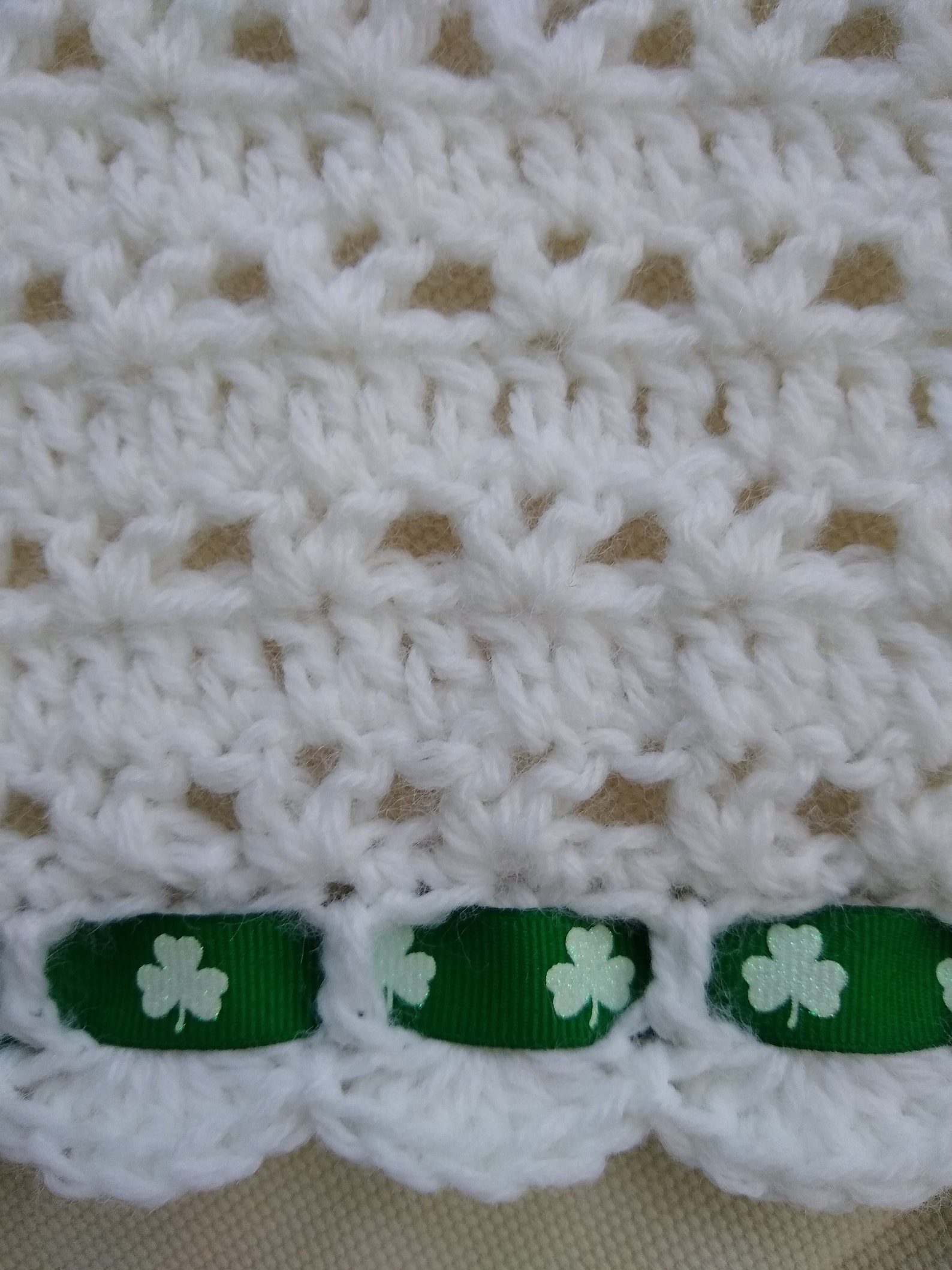 Irish Baby Blanket. White Crocheted Afghan With Shamrocks Etsy
