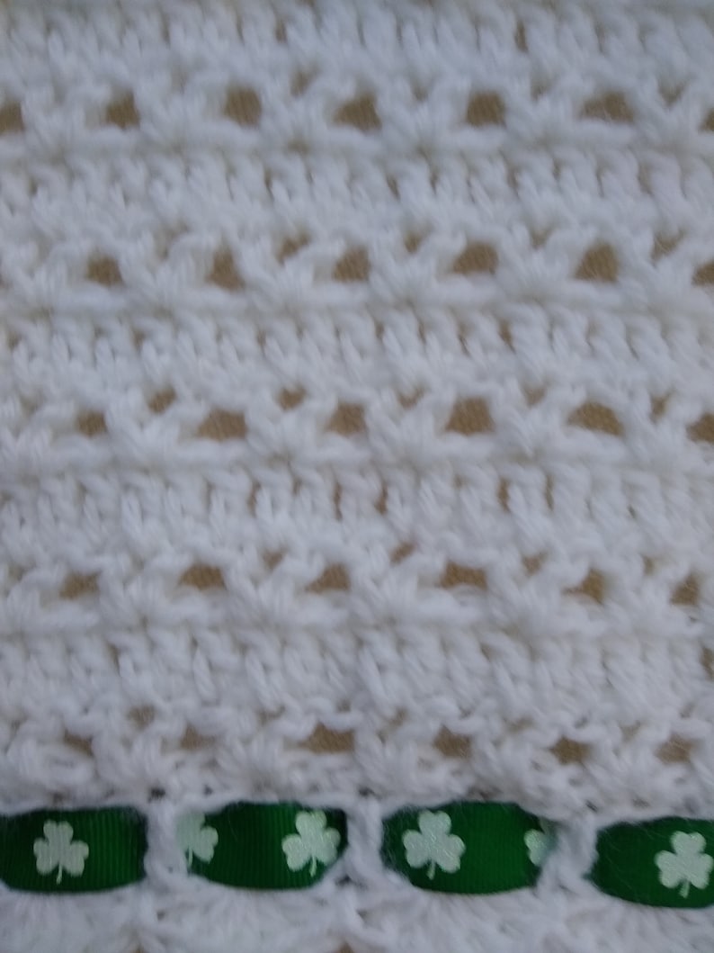 Irish Baby Blanket. White Crocheted Baby Afghan with Shamrocks Etsy