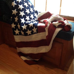 American Flag Blanket Hand Crocheted in Dark Red. Americana Blanket. Stars and Stripes Forever