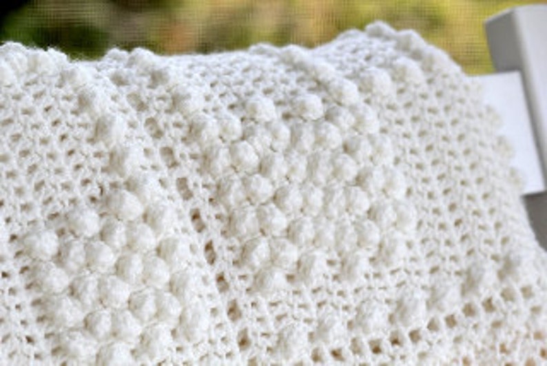 Popcorn Stitch Crocheted Afghan Blanket in OffWhite. Great Etsy