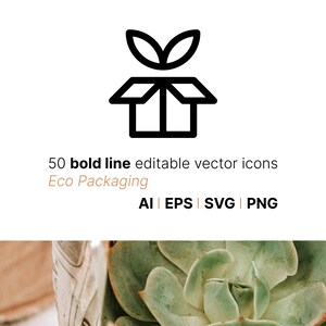 50 iconos sobre packaging ecológico