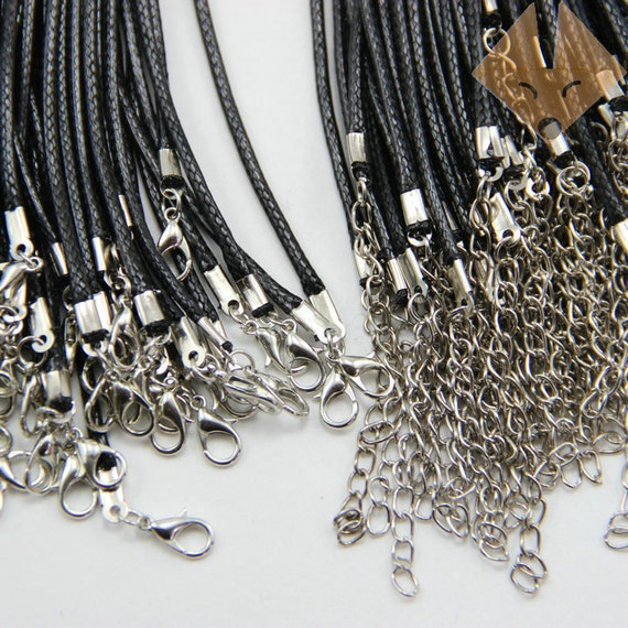 100pcs Black Wax Leather Cord Necklace Rope Chain Clasp String