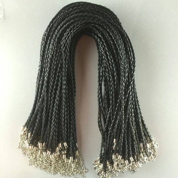 Wholesale 100pcs 3mm Round Black Faux Braided Leather Necklace Beading Cord  String Extender Chain,DIY Beading Cord