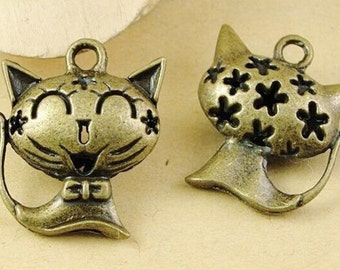 Großhandel, 10ST schwere antike Bronze hohlen Lächeln schöne Katze Anhänger, Armband & Halskette Charme, Diy Zubehör Schmuck machen