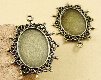 Wholesale 40pcs Antique Silver tone/Antique Bronze Oval Flower Border Base Setting Tray Bezel Pendant Charm/Finding,fit 18mmx25mm Cabochon