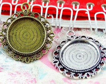 Wholesale 40pcs Antique Silver tone/Antique Bronze  Border Round Base Setting Tray Pendant Charm/Finding,fit 20mm Cabochon/ Picture /Cameo