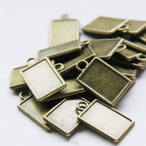 Wholesale 60pcs Antique Silver tone Square Pendant Charm/Finding,Same Side,Base Setting Tray Bezel,Fit 15mmx22mm Cabochon/ Picture/Cameo