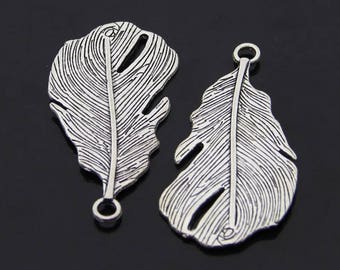Wholesale-30pcs Heavy Antique Silver tone/Antique Bronze Filigree Feather Pendant Charm/Finding