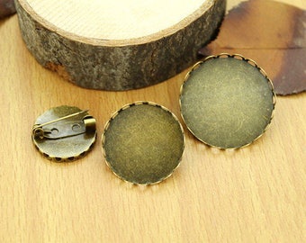 3pcs Handmade Round Lace Border Brooch/Safe Pin/Breast Pin Pendant Trays  -25mm Bezel Cabochon Settings - Pendant Tray Blanks