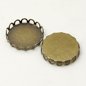 30pcs antiek brons Lace rand ronde Base instelling lade hanger charme/zoeken, past 12mm Cabochon / beeld/Cameo
