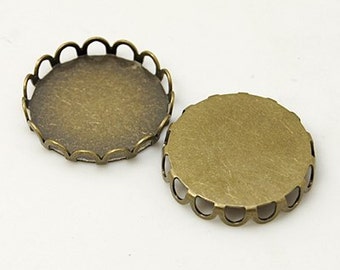 30pcs antiguo bronce encaje frontera redonda Base ajuste bandeja colgante encanto/hallazgo, caben 12mm Cabochon / fotografía/camafeo