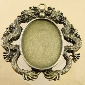 Wholesale 10pcs Heavy Antique Bronze Dragon Pendant Charm/Finding,Base Setting Tray Bezel,Fit 30mmx40mm Cabochon/Picture/Cameo