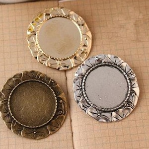 Wholesale 20pcs Handmade Filigree Leaf Brooch/Pin/Breast Pin Pendant Trays  -25mm Bezel Cabochon Settings - Pendant Tray Blanks