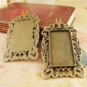 Wholesale-20pcs Large Antique Silver/Antique Bronze Rectangle Frame Base Setting Pendant Charm/Finding,fit 19mmx38mm Cabochon,Blank Tray