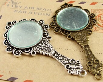Wholesale-20pcs Antique Silver tone/Antique Bronze/Golden Traditional Chinese Handheld Mirror Charms 68x35mm