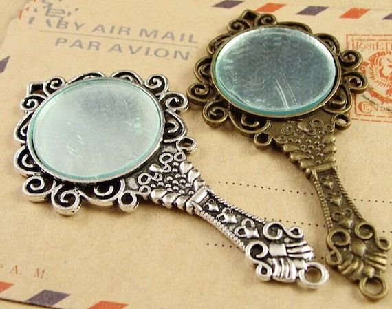 Wholesale-20pcs Antique Silver tone/Antique Bronze/Golden Traditional Chinese Handheld Mirror Charms 68x35mm