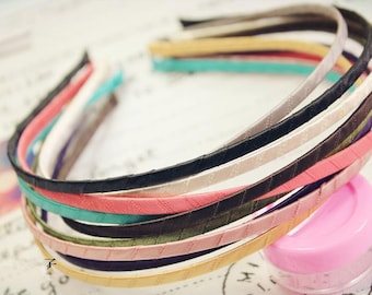 15pcs 5mm 15 Colors Satin Ribbon Covered Wrapped Metal(Steel) Headbands