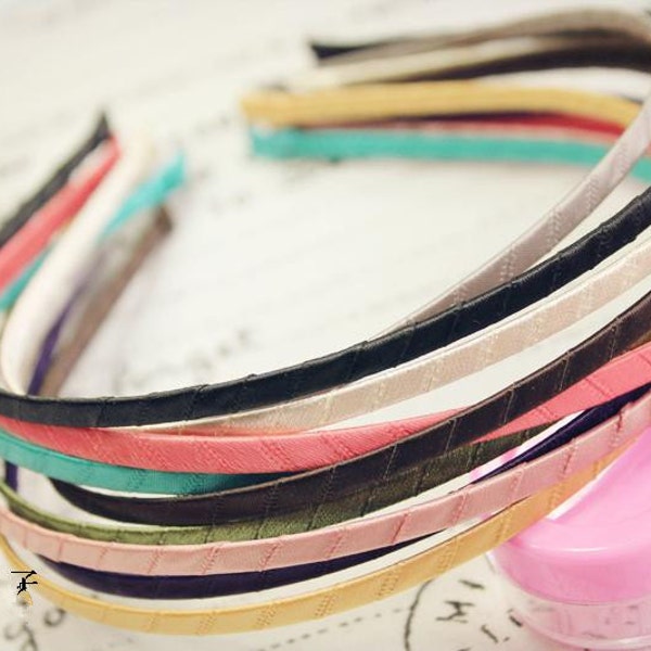 15pcs 5mm 15 Colors Satin Ribbon Covered Wrapped Metal(Steel) Headbands