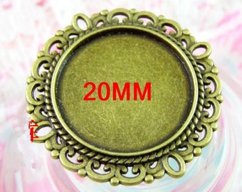 Wholesale 50pcs Antique Silver tone/Antique Bronze Flower Border Round Base Setting Tray Pendant Charm/Finding,fit 20mm Cabochon/Cameo