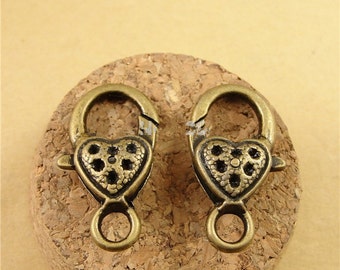 Wholesale- 60pcs Antique Bronze Filigree Heart Lobster Clasp Connector Pendant Charm/Finding,fit 7pcs Rhinestone,DIY Accessory Jewellry