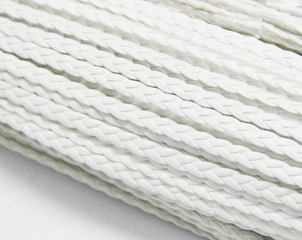 10Yds 5mm Wide White  Flat Faux Braid Leather Cord, Bracelet Cord, DIY Accessory Cord