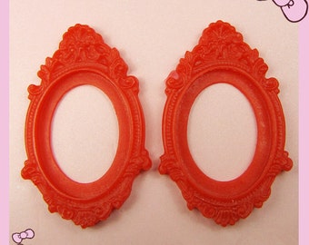 6pcs Red Victorian Resin Oval Flower Frame Cameo Setting Flatback Cabochon 30mmx40mm,Phone Decoration Kit