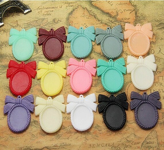 Wholesale 50pcs Vintage Resin Bowknot Flower Accessories Pendant  Charm/Finding,Base Setting Tray,Fit 18x25mm Cabochon/ Picture/Cameo