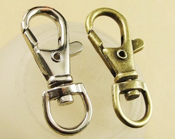 Wholesale-50pcs 16mmx38mm Vintage Antique Bronze/Silver tone Thick Strong Lobster Clasp Connector Pendant Charm/Finding,Key Chain Ring