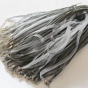 20pcs Grey 18inch Ribbon Wax Snake Necklace Cord ,1.8inch Extender Chain,12mmx7mm Lobster Clasp, DIY Accessory