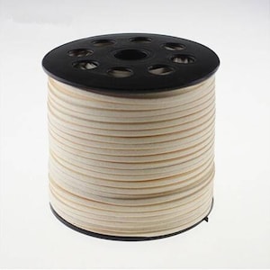 20Yds 3mm Cream Faux Flat Leather Suede Cord