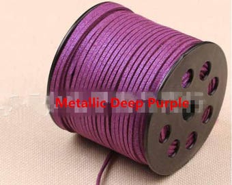 20Yds 3mm Glitter Metallic Deep Purple Faux Suede Leather Cord