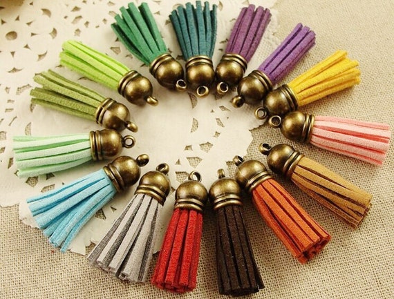Wholesale 100pcs 40MM Golden/Bronze/Silver Plastic Caps Handbag Tassels,Korean Fleece Suede Cord,Chamois Macrame Bag Component Pendant Charm
