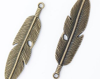 Wholesale-30pcs Heavy Antique Silver tone/Antique Bronze Filigree Feather Pendant Charm/Finding